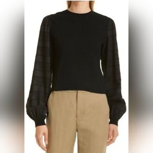 Club Monaco Black Textured Balloon LongSleeve office Career modest Blouse Medium